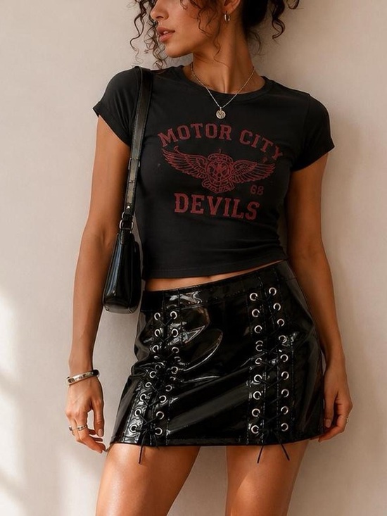 Tripp nyc Dresses & Skirts - Tripp NYC Black Patent Lace-Up Mini Skirt